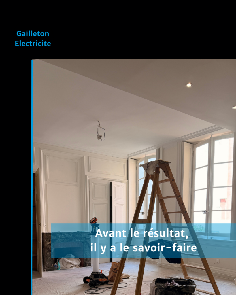 Rénovation électrique d’un appartement à Lyon avec préparation des installations électriques avant pose des luminaires et finitions.